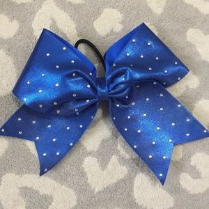 Blue rhinestone cheer bow